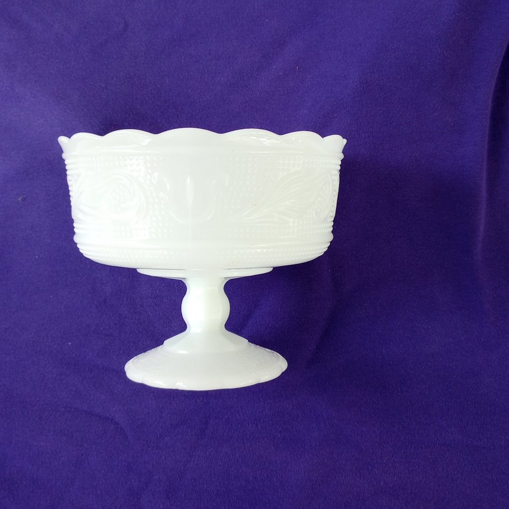 Vintage EO Brody Milk Glass Pedestal Fruit Bowl-